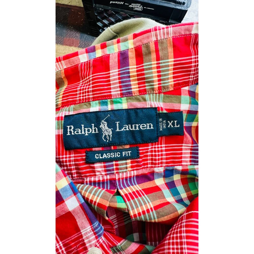 Ralph Lauren XL Classic Fit Madras Plaid Shirt Red Preppy Summer Vibes - Picture 4 of 5